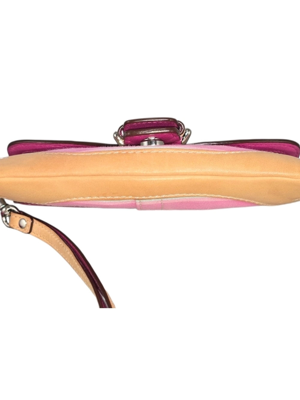 Coach Pink, Tan & Lime Stripe Wristlet Clutch - Picture 11 of 14